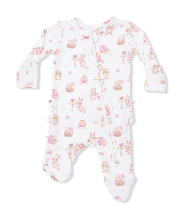Two Way Zipper Ruffle Footie | Pink Easter Egg Hunt