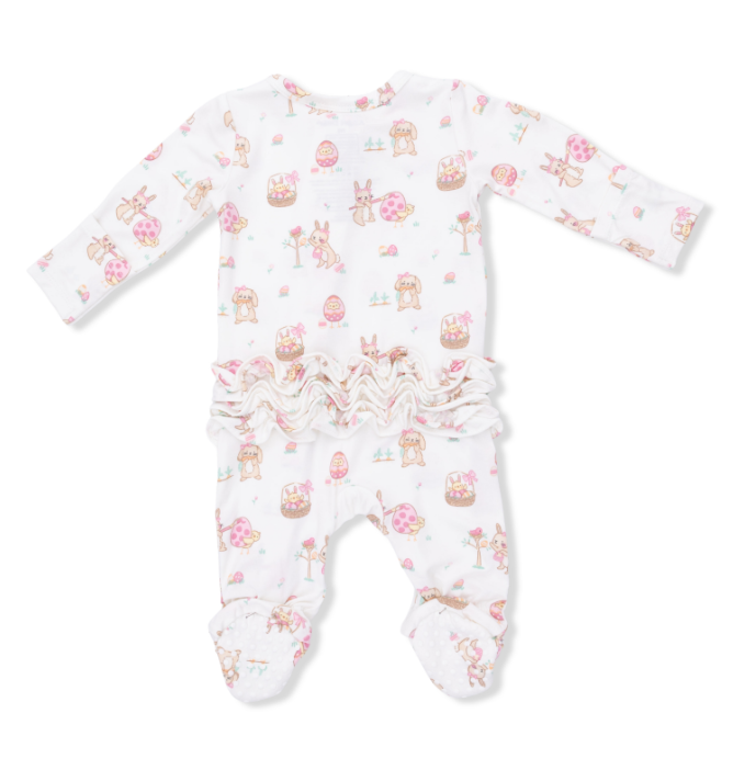 Two Way Zipper Ruffle Footie | Pink Easter Egg Hunt