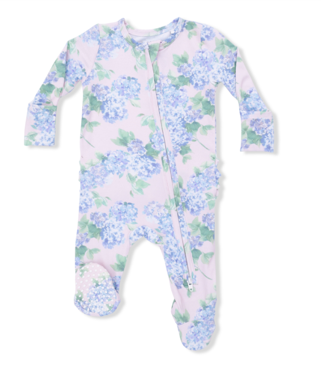 Two Way Zipper Ruffle Footie | Hydrangeas