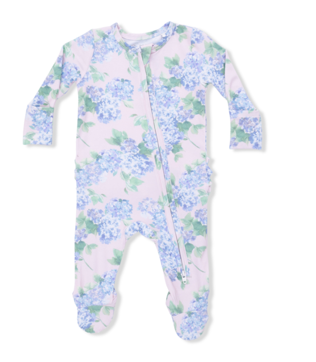 Two Way Zipper Ruffle Footie | Hydrangeas