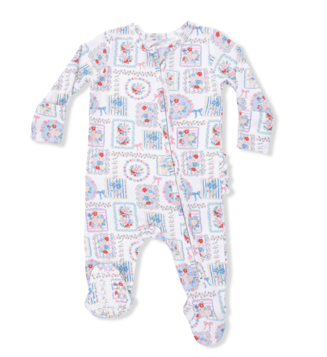 Two Way Zipper Ruffle Footie | Julep's Floral Patchwork