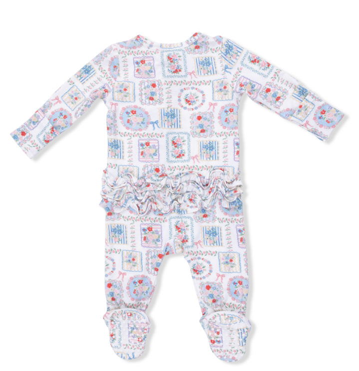 Two Way Zipper Ruffle Footie | Julep's Floral Patchwork