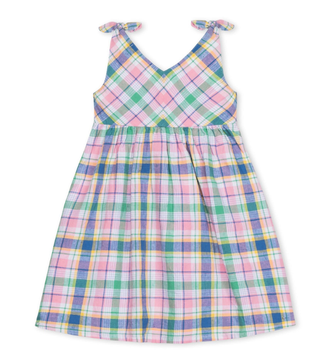 Bow Shoulder Swing Dress | Flower Show Plaid