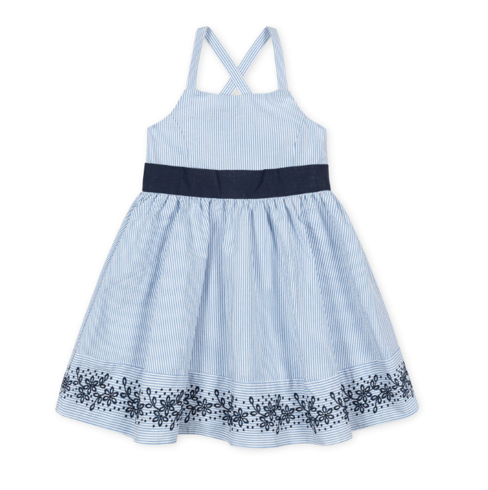 Organic Embroidered Special Sundress | Blue Seersucker