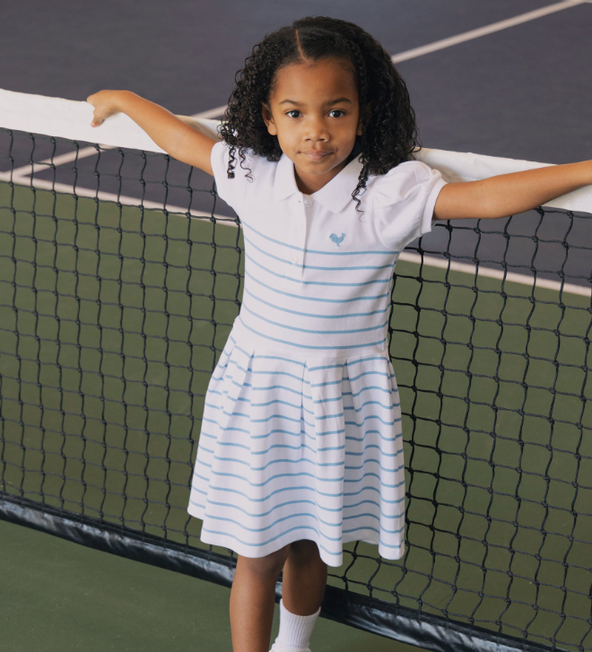 Organic Pique Polo Dress | Bluebell Stripe