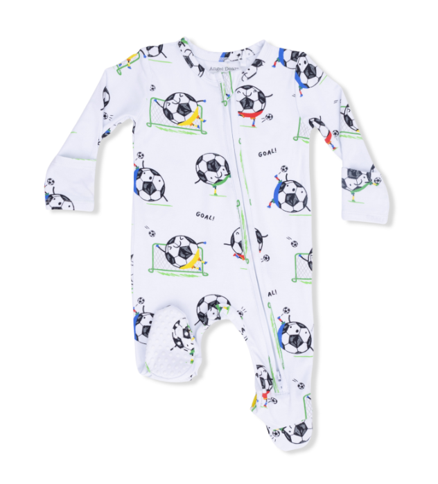 Two Way Zipper Footie | Blue Soccer Balls Playing Soccer