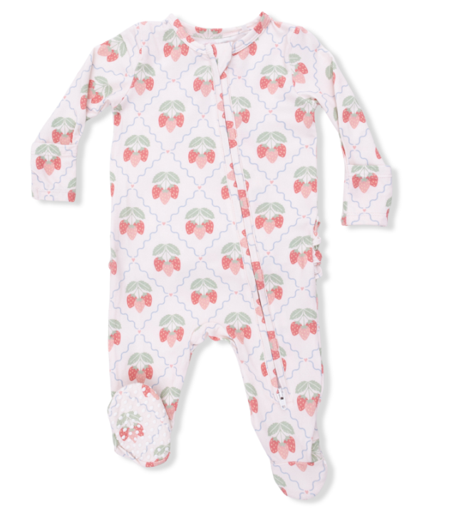 Two Way Zipper Ruffle Footie | Sweet Strawberries