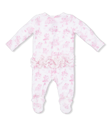 Two Way Zipper Ruffle Footie | Pink Puppy Toile
