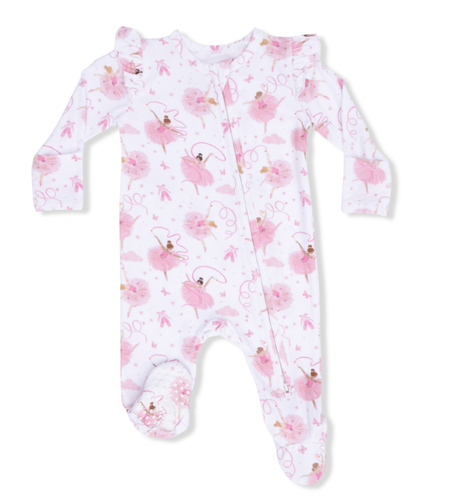 Two Way Zipper Ruffle Sleeve Footie | Ribbon Ballerinas