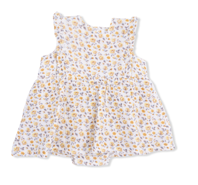 Ruffle Bubble Dress | Yellow Country Roses