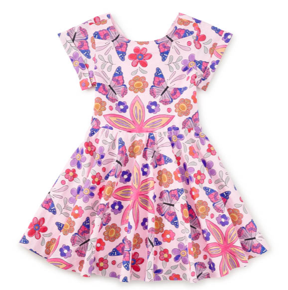 Button Back Skirted Dress | Butterfly Tile