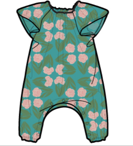 Tulip Sleeve Romper | Carnation Floral