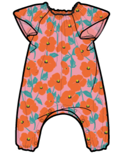 Tulip Sleeve Romper | Poppy Poppies