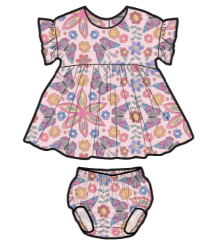 Ruffle Sleeve Dress Set | Butterfly  Tile