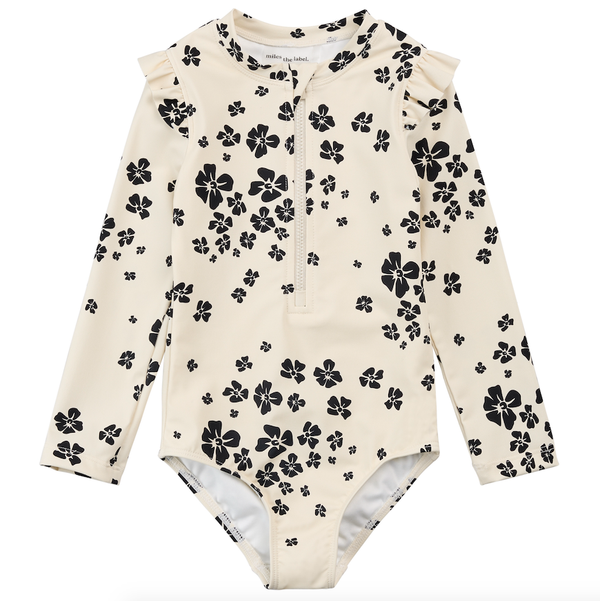 Beige Floral Ruffle Rashguard