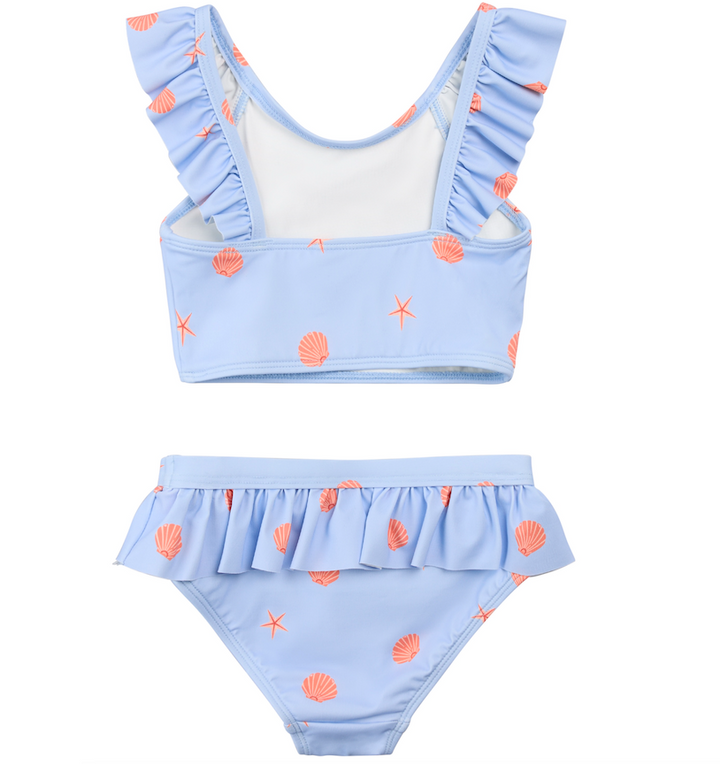 Lt Blue Seashell Ruffle Two Piece Swimsuit