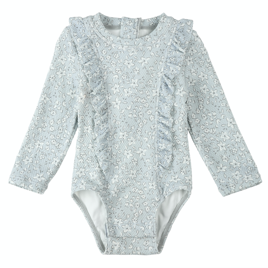 Lt Blue Floral Ruffle Rashguard