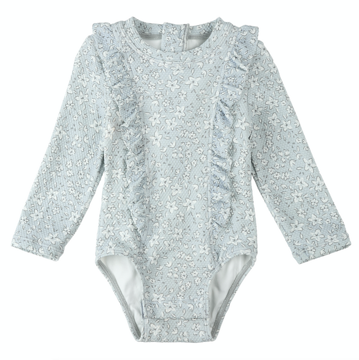Lt Blue Floral Ruffle Rashguard