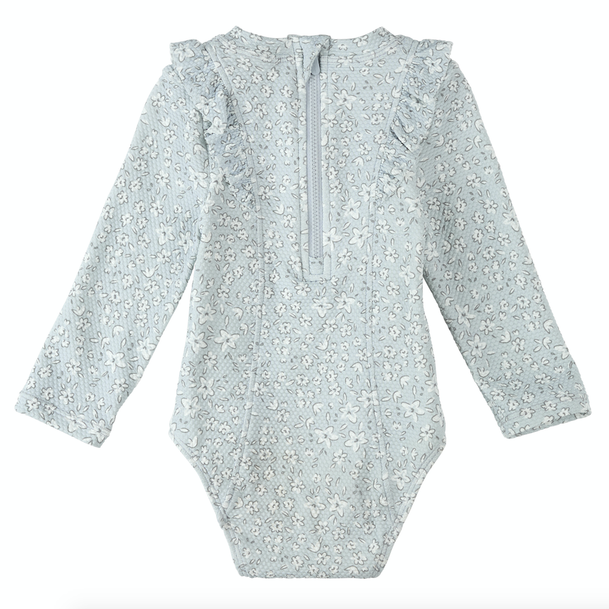 Lt Blue Floral Ruffle Rashguard