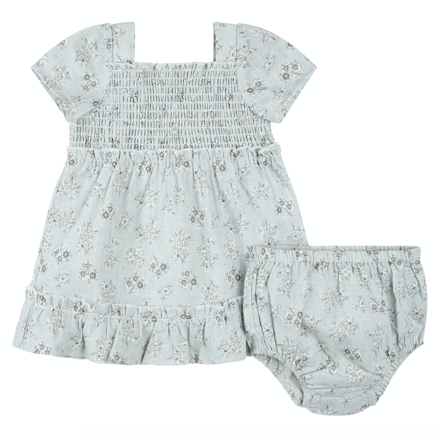 Lt Blue Floral Dress w/Bloomer Set