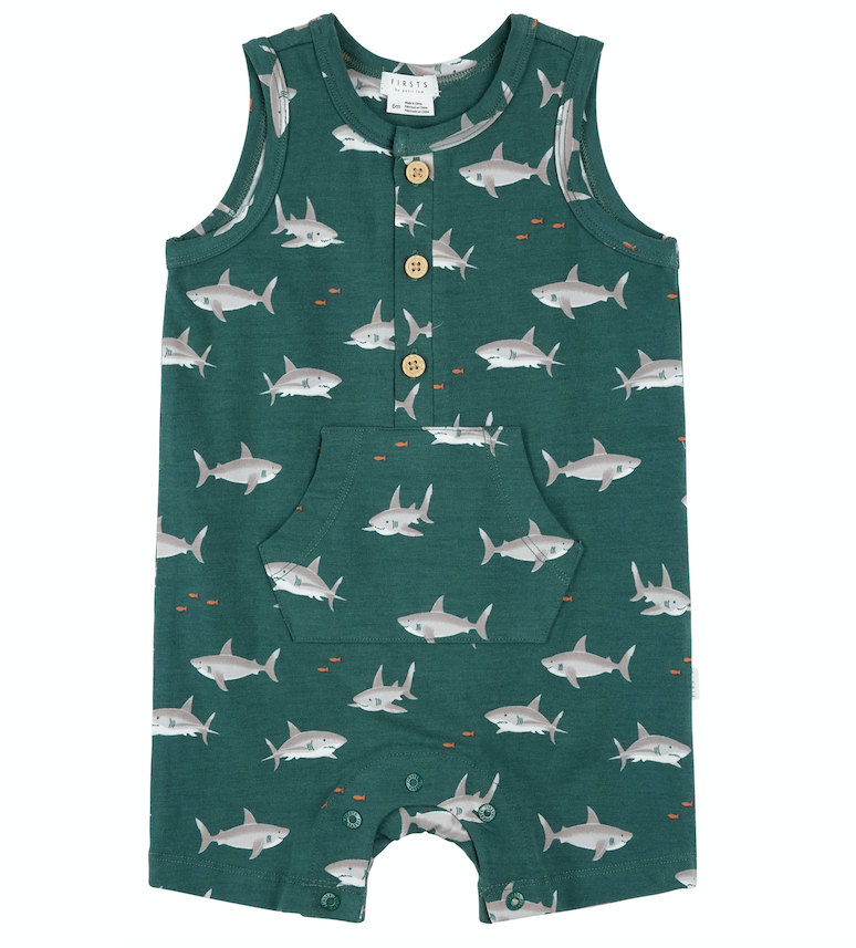 Teal Shark Knit Romper