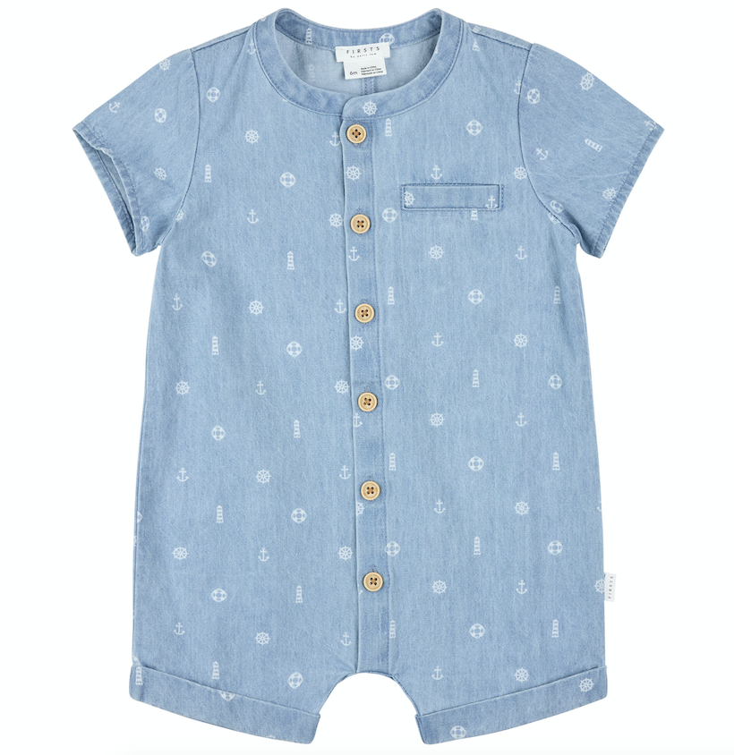 Lt Blue Nautical Knit Romper