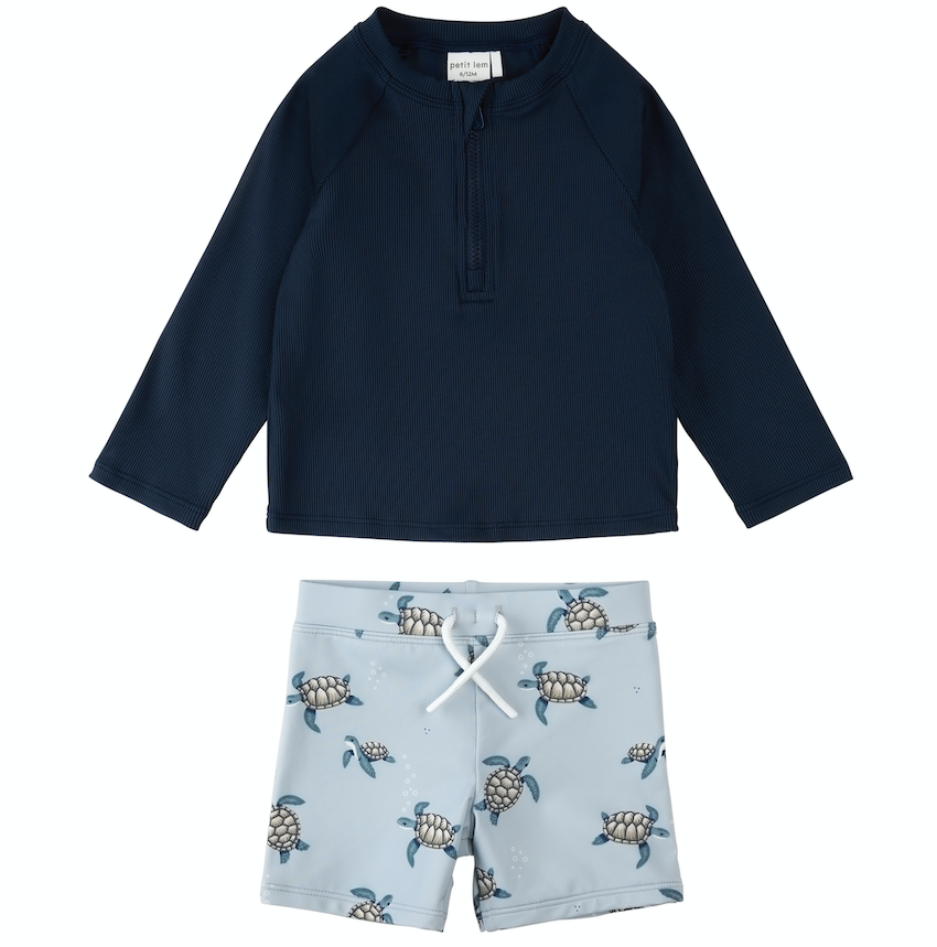 Navy Turtle Rashguard Swimsuit Set
