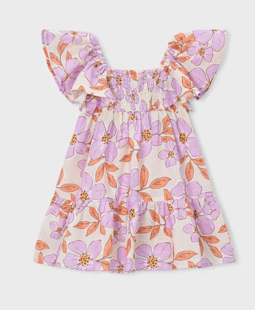 Orange Floral Smocked Dress | 3932