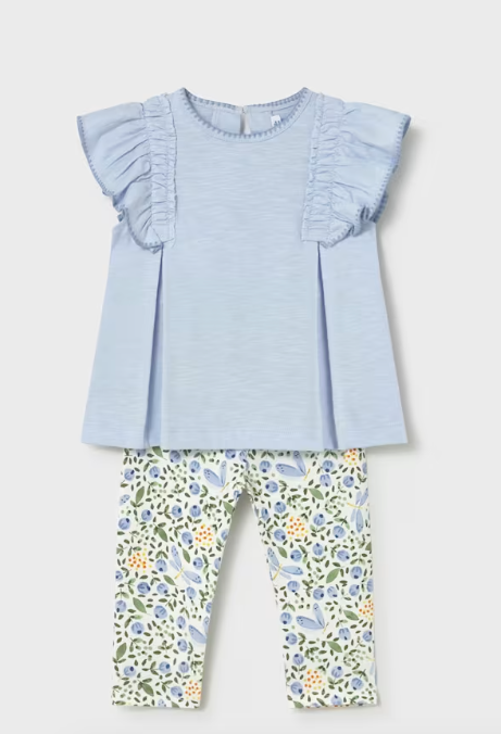 Sky Ruffle Top/Floral Legging Set | 1748