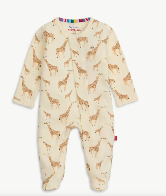 Cream Jolie Giraffe Organic Cotton Magnetic Footie