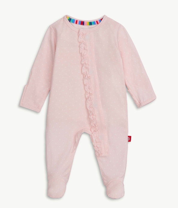Pin Dot Pink Ruffle Modal Magnetic Footie
