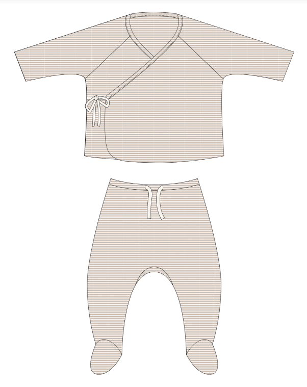Wrap Top and Pant Set | Oat Micro Stripe