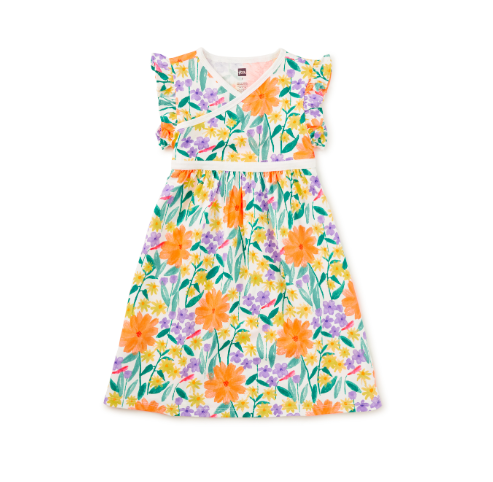 Watercolor Floral Wrap Neck Dress