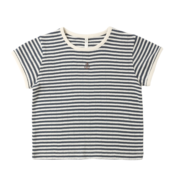 Pointelle Tee | Navy Stripe