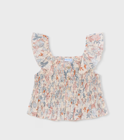 Salmon Floral Ruffle Top | 3028