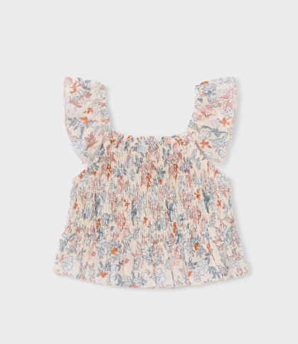 Salmon Floral Ruffle Top | 3028