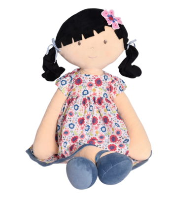 Lilac Black Hair Doll in Blue Floral Dress