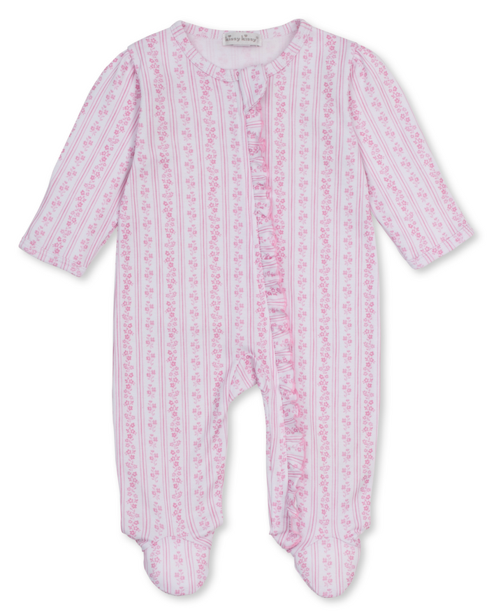 Watercolor Floral Stripes Footie w/Zipper