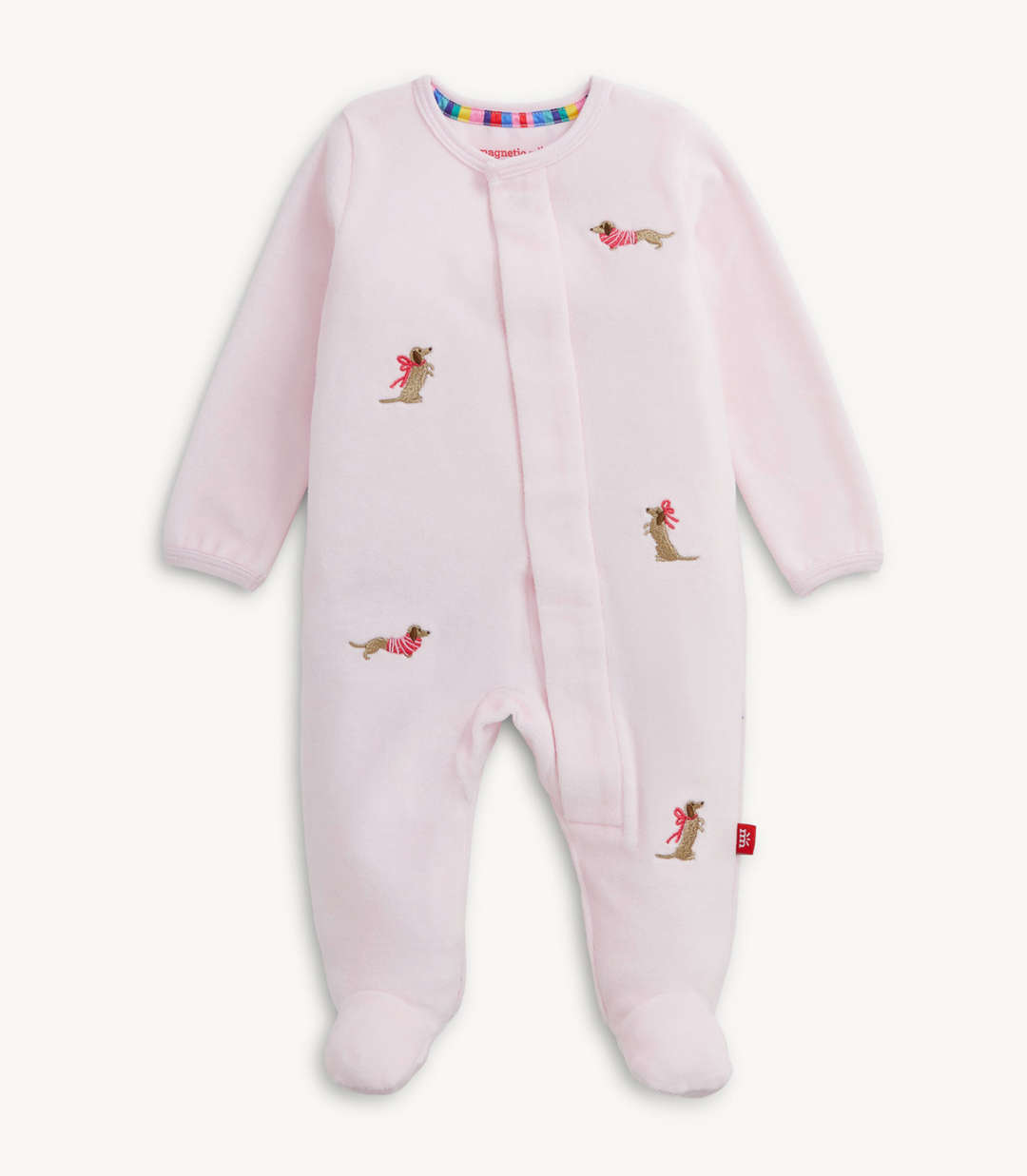 Embroidery Dogs Pink Velour Footie