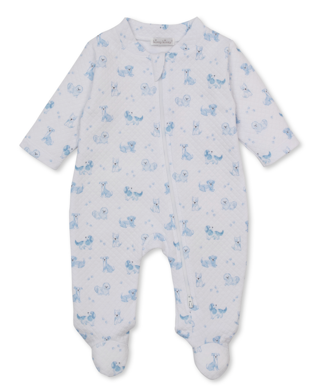 Blue Puppy Paws Jacquard Zipper Footie