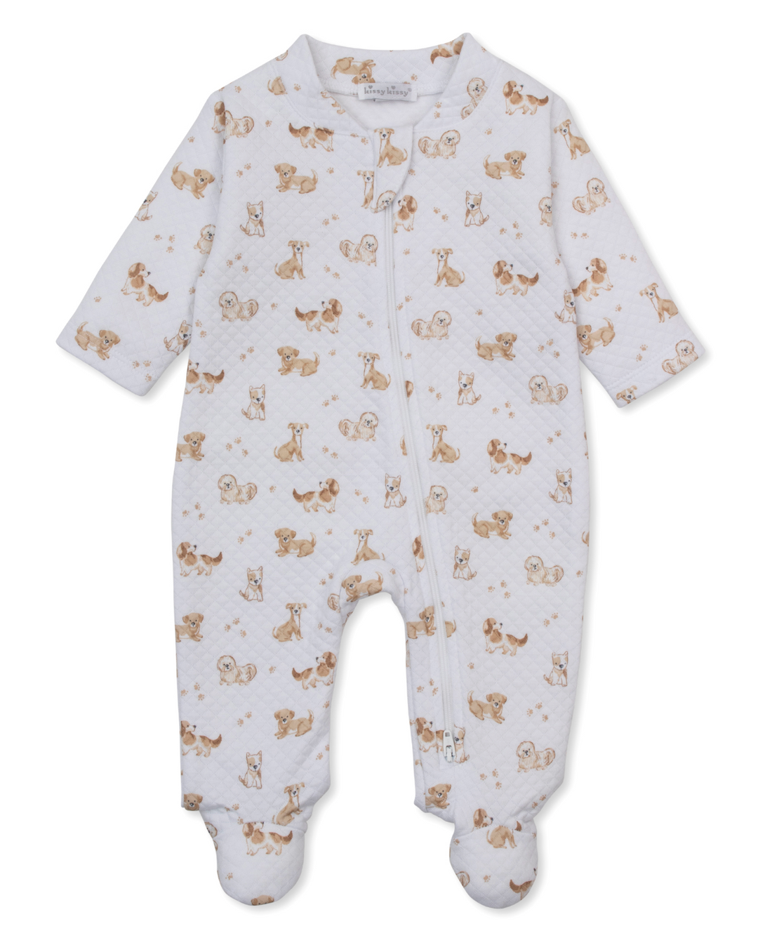 Brown Puppy Paws Jacquard Zipper Footie