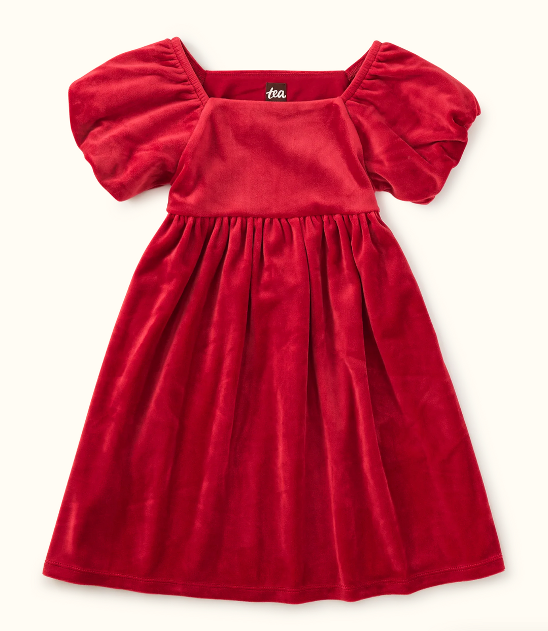 Puff Shoulder Velour Dress | Red Wagon