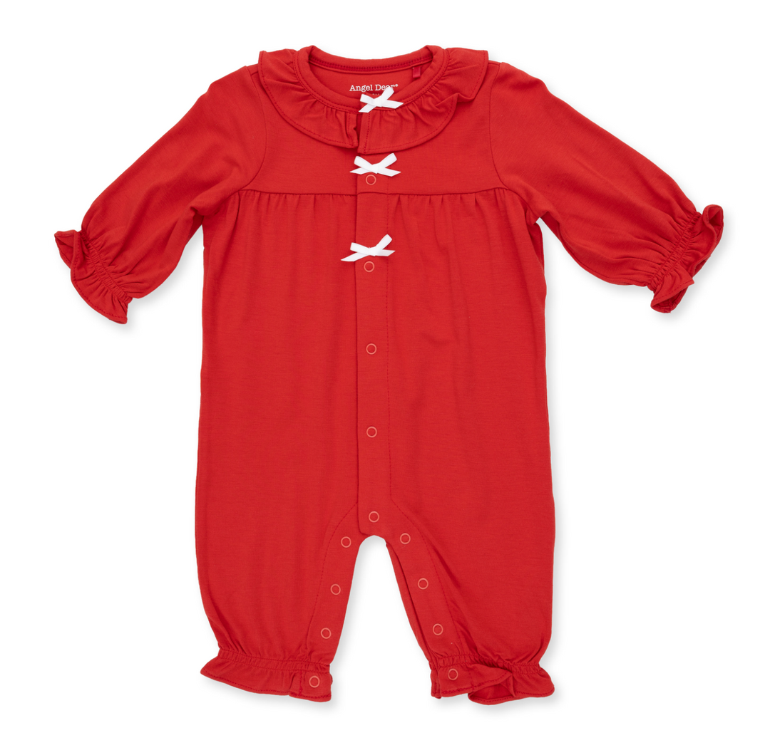 Long Sleeve Ruffle Collar Romper | Ribbon Red