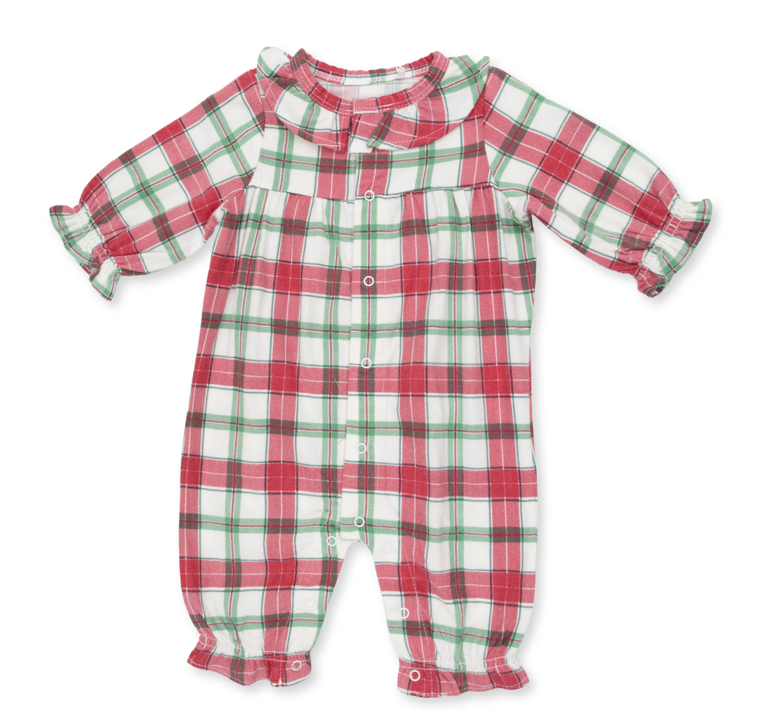 Long Sleeve Ruffle Collar Romper | Holiday Plaid