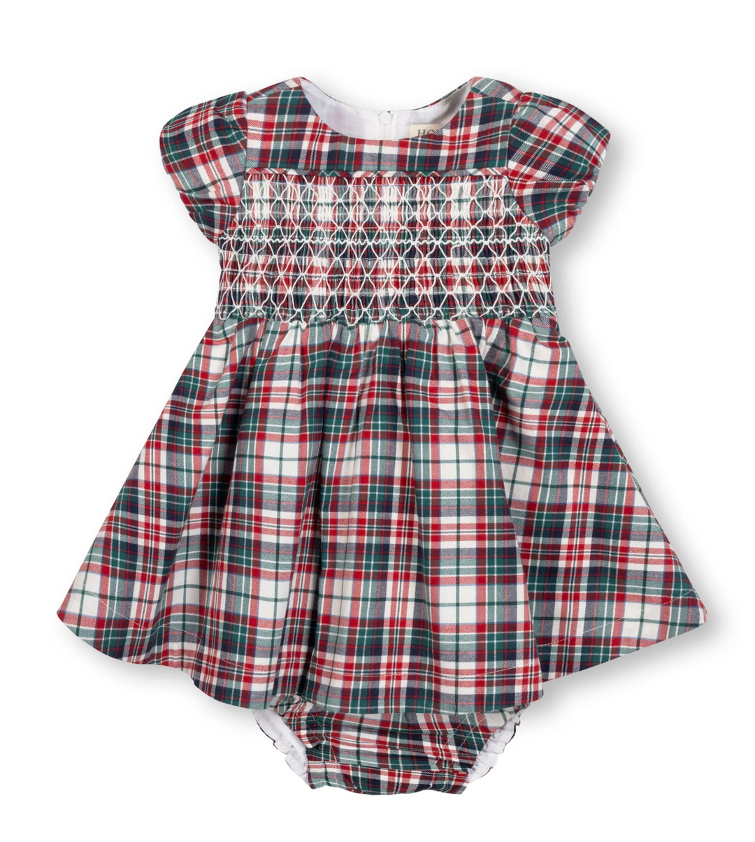 Organic Smocked Puff Sleeve Dress | Multi Holiday Tartan