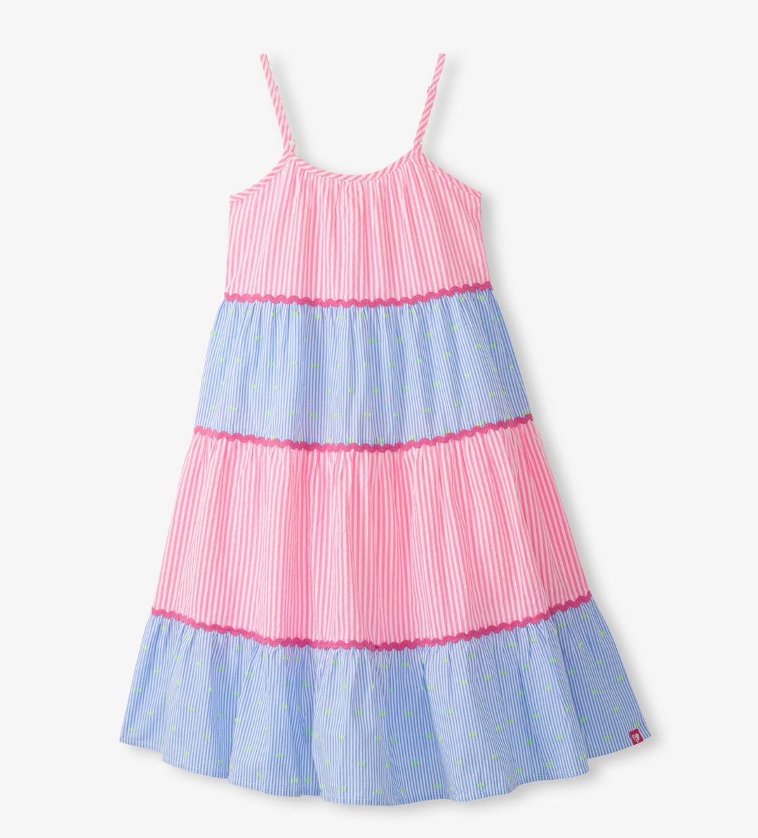 Mixed Seersucker Strappy Midi Dress