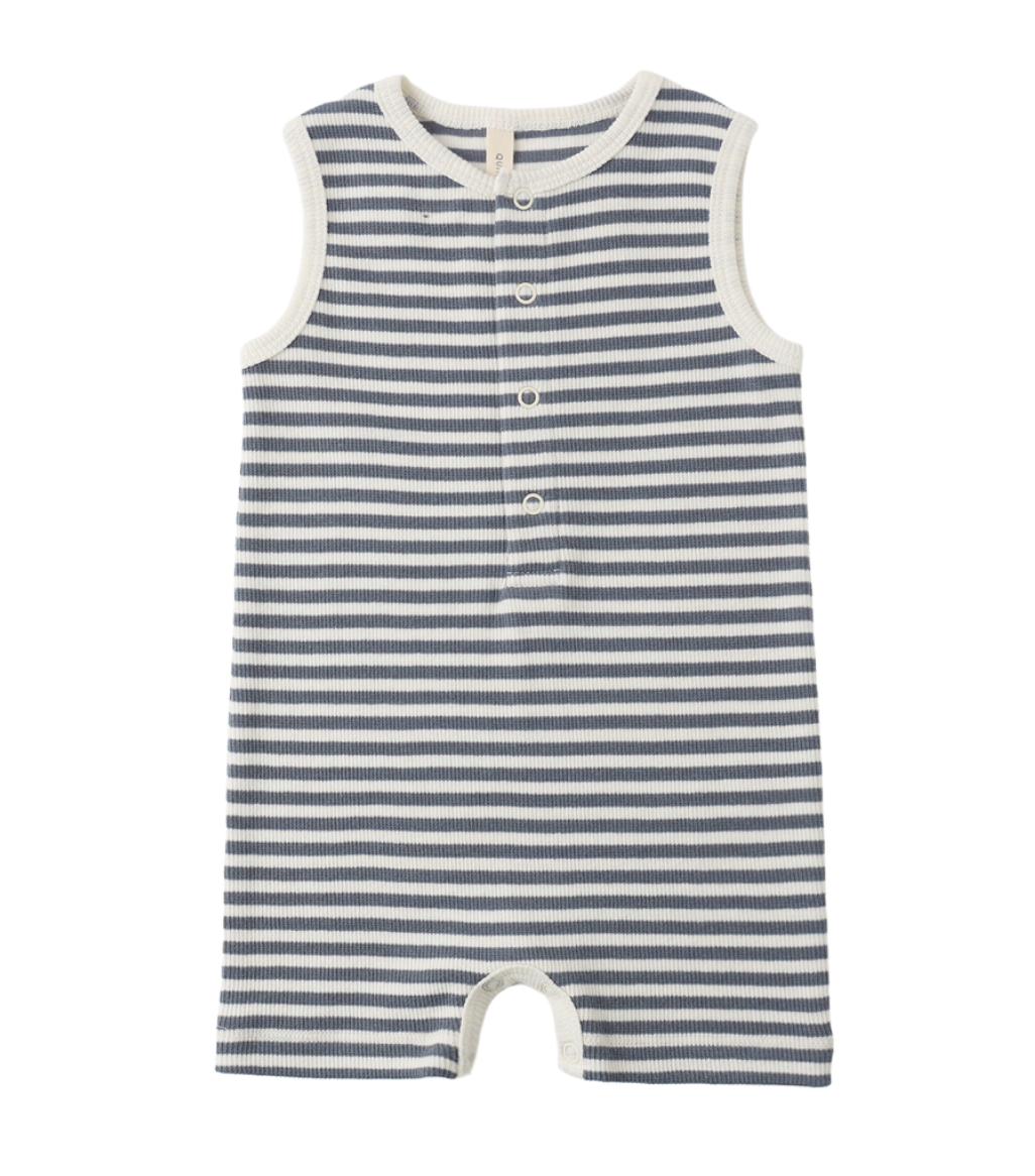 Ribbed Henley Romper | Ocean Stripe