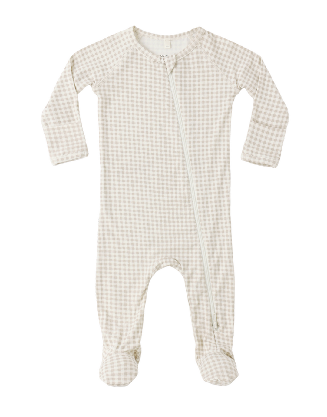 Bamboo Zip Footie | Oat Gingham