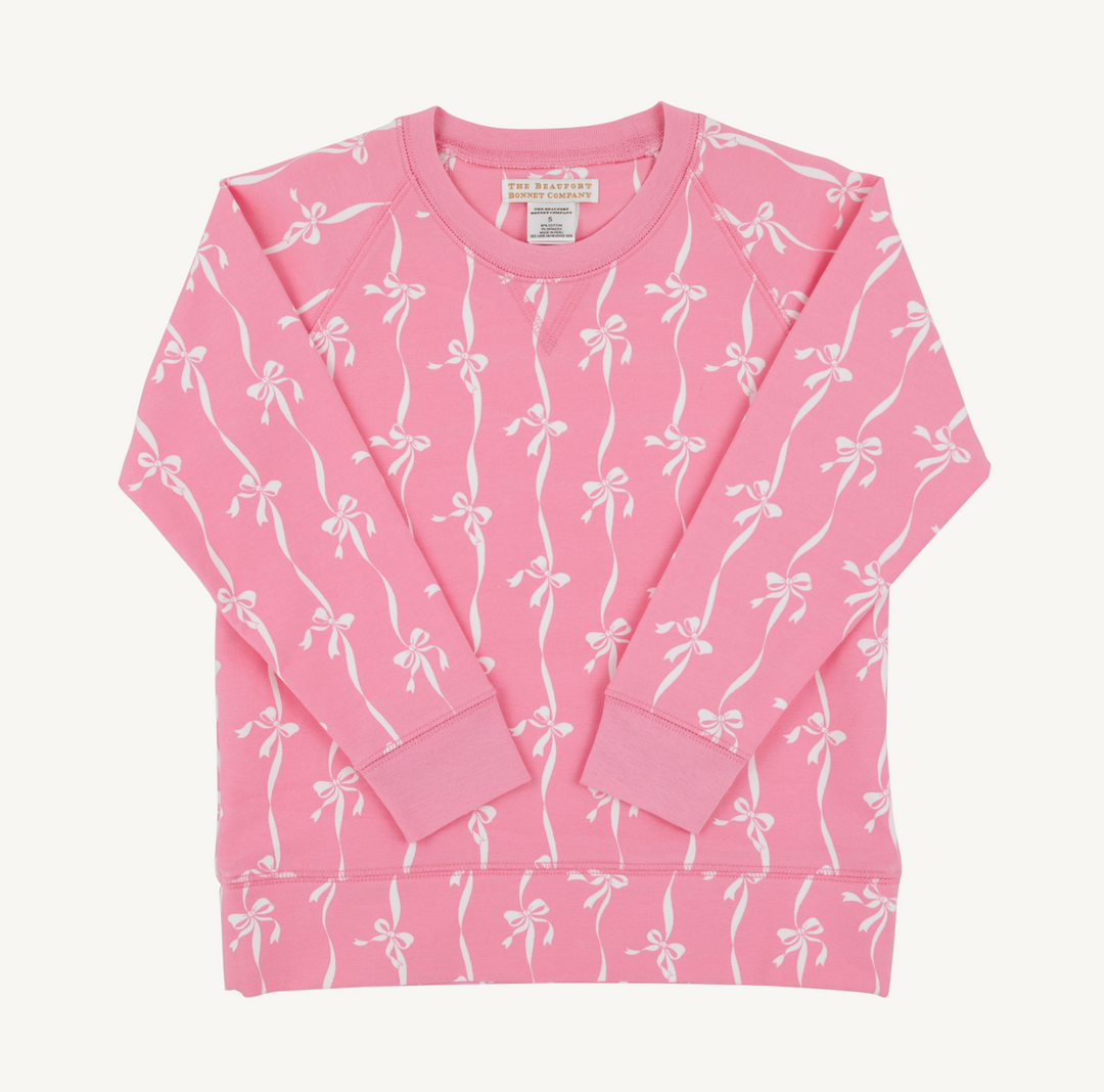 Cassidy Comfy Crewneck French Terry | Bell Court Bows Hamptons Hot Pink