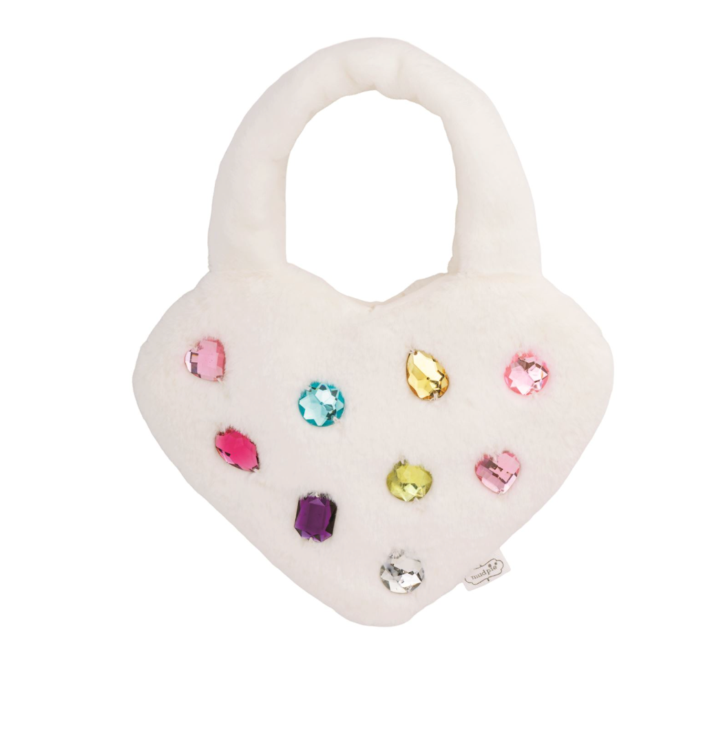 Heart Faux Fur Purse | White